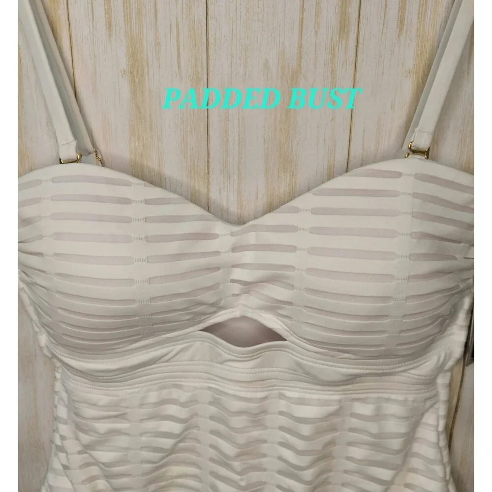 Kenneth Cole White One-Piece Padded Bust Tummy Toner Swimsuit Size Large Classy - Picture 5 of 12